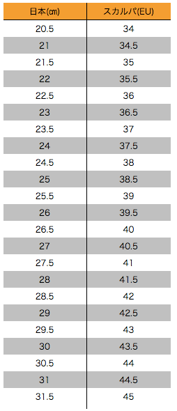 スカルパ ドラゴ LV サイズ表